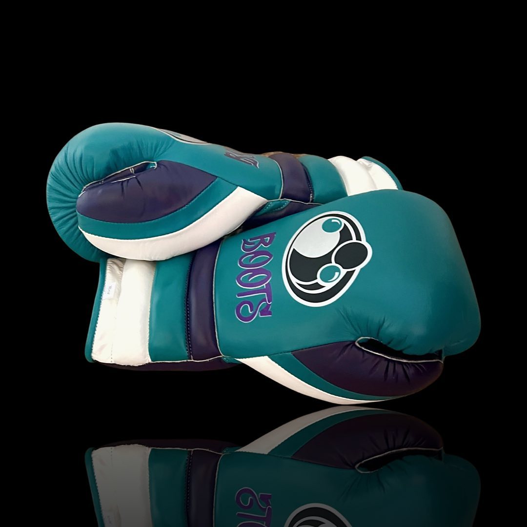 Grant Boxing Gloves in Teal/Purple/White colorway - Professional Lace-Up training gloves