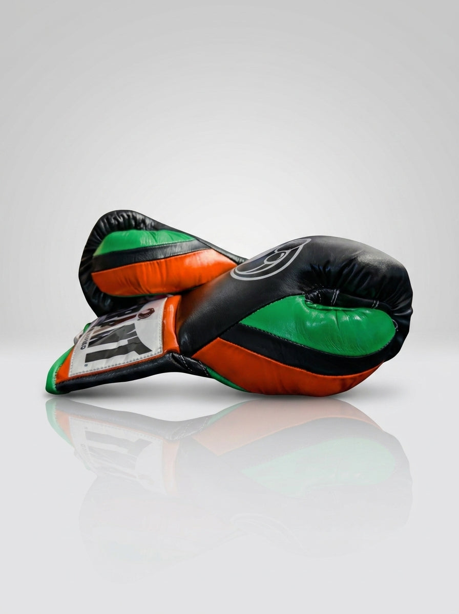 Grant Lace-Up Pro Boxing Gloves – Black/Green/Orange
