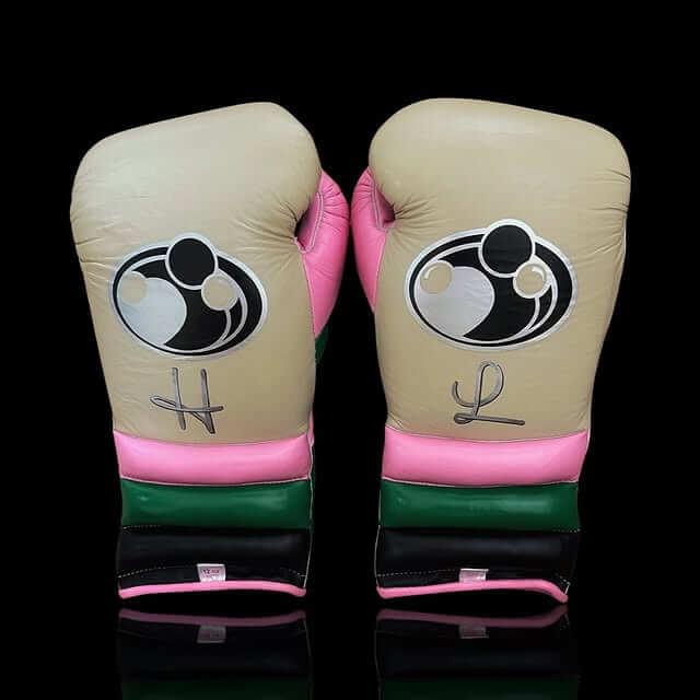 Grant Boxing Gloves in Beige/Green/Pink colorway - Professional Lace-Up training gloves