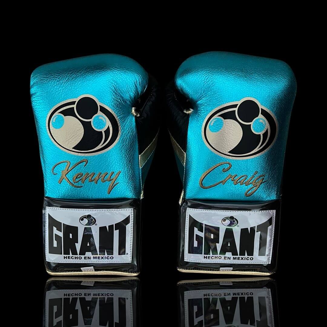 Grant Boxing Gloves in Blue/Black/Silver colorway - Professional Lace-Up training gloves