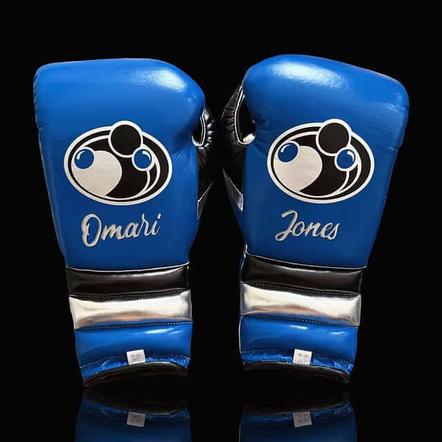 Grant Boxing Gloves in Blue/Silver/Black colorway - Professional Lace-Up training gloves