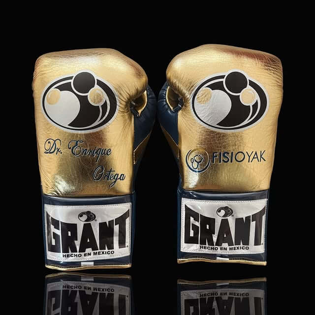 Grant Boxing Gloves in Gold/Dark-Blue colorway - Professional Lace-Up training gloves