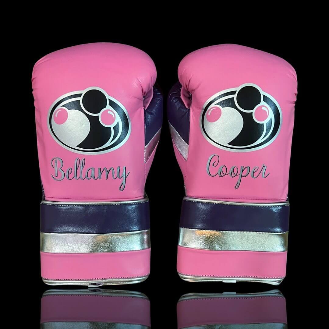 Grant Boxing Gloves in Pink/Grey/Silver colorway - Professional Velcro training gloves