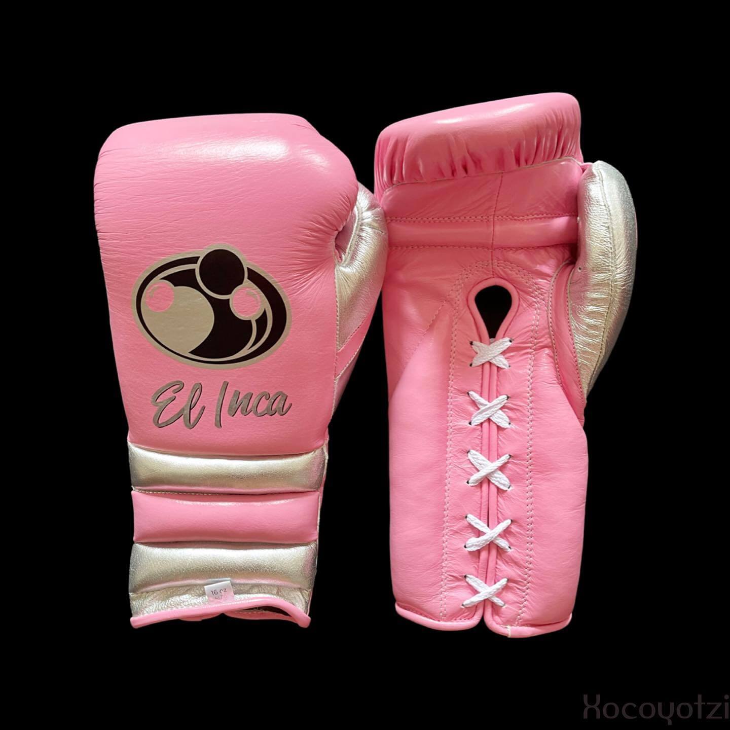 Grant Boxing Gloves in Pink/White/Silver colorway - Professional Lace-Up training gloves