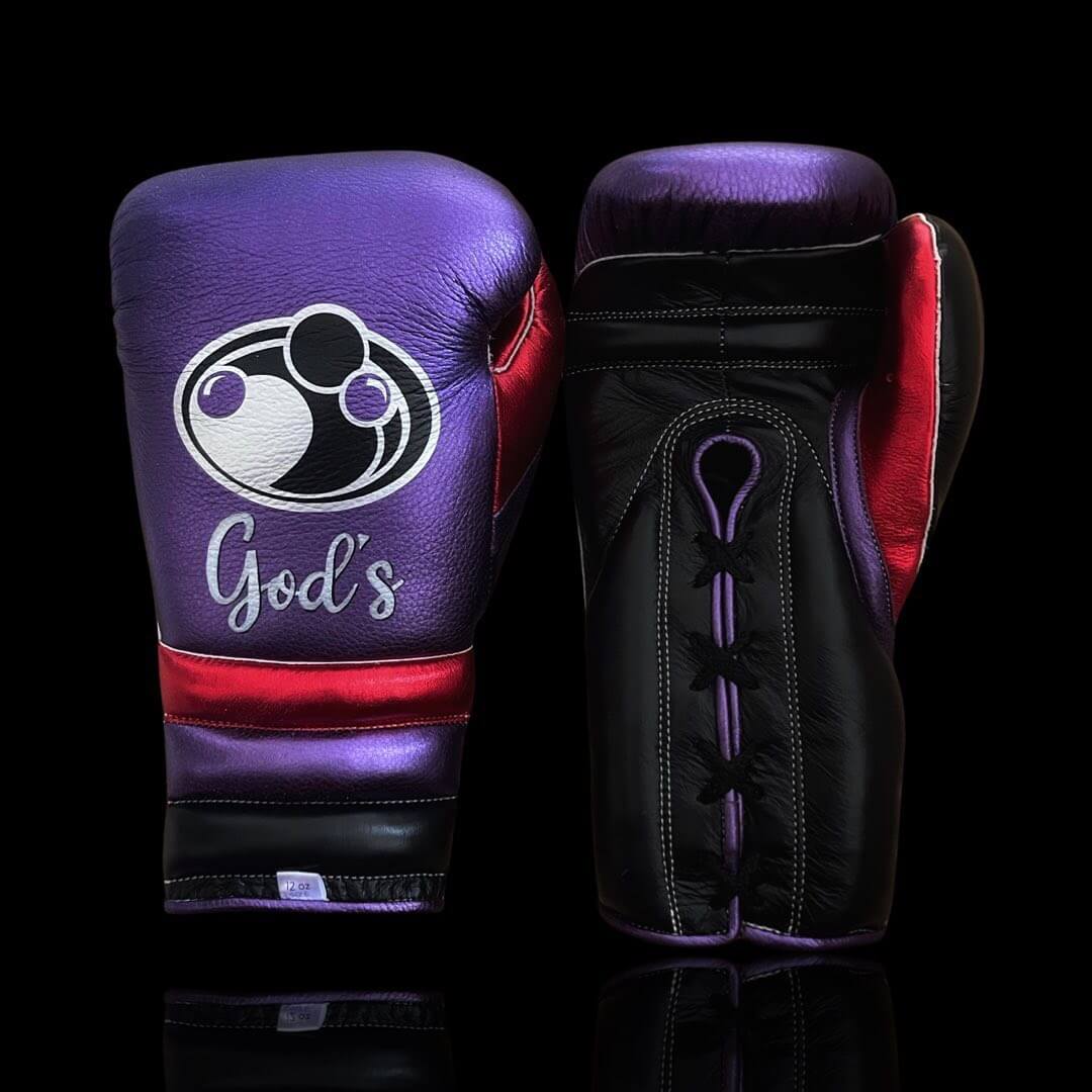 Grant Boxing Gloves in Purple/Black/Orange colorway - Professional Lace-Up training gloves