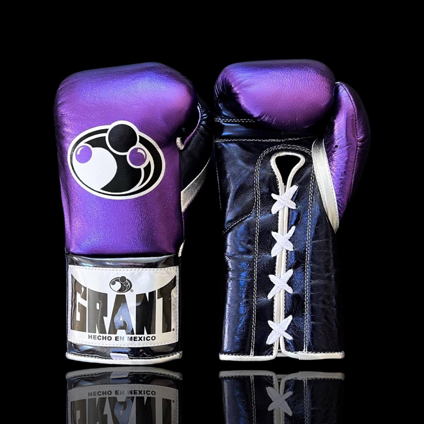 Grant Boxing Gloves in Purple/Black/Silver colorway - Professional Lace-Up training gloves