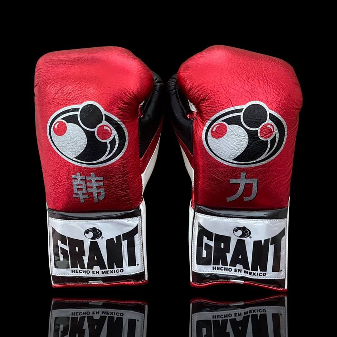Grant Boxing Gloves in Red/White/Black colorway - Professional Lace-Up training gloves