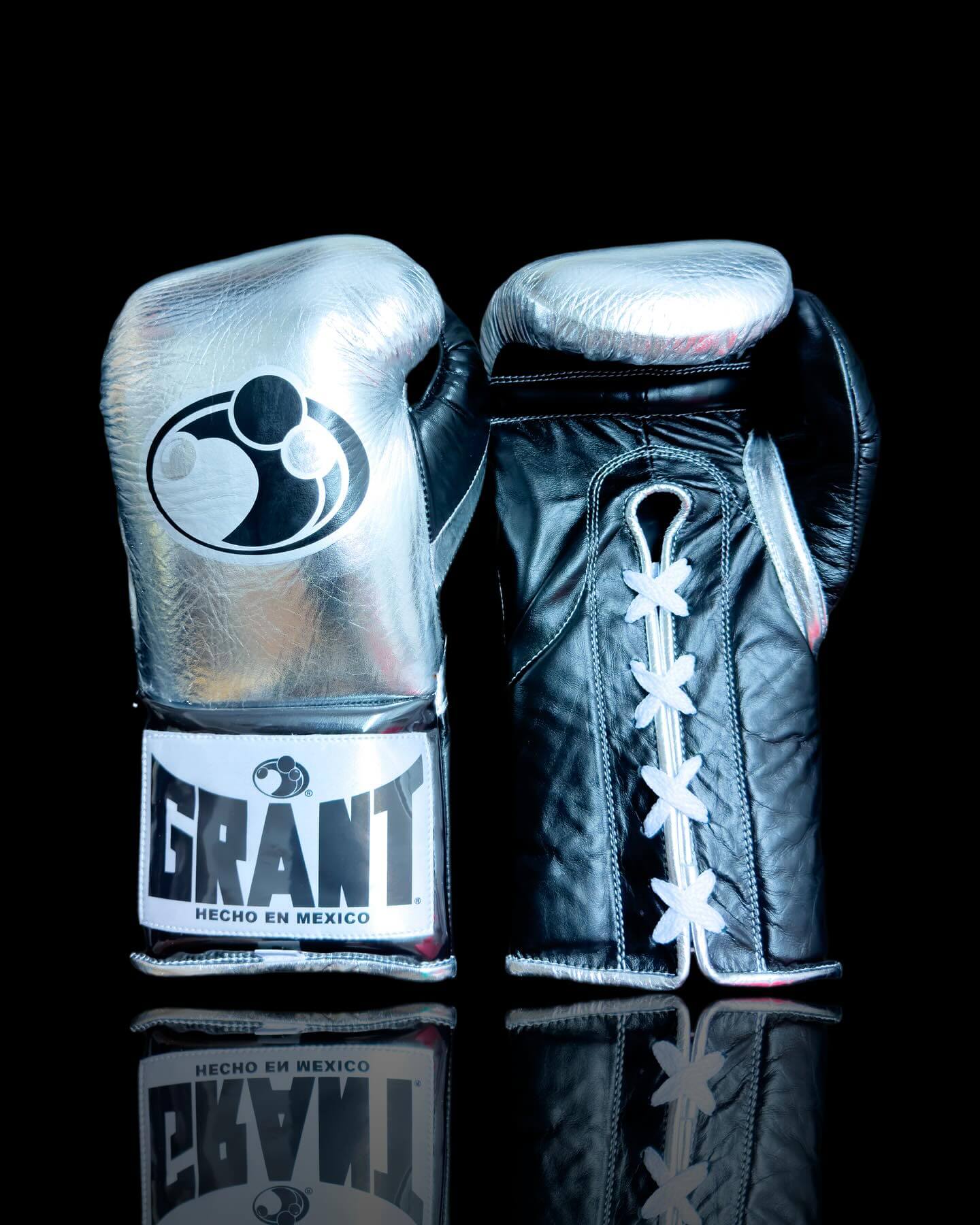 Grant Boxing Gloves in Silver/Black colorway - Professional Lace-Up training gloves
