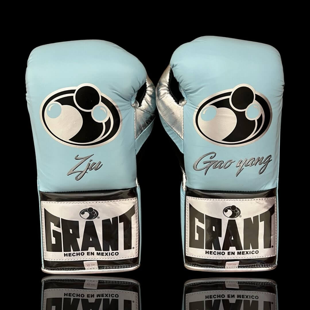 Grant Boxing Gloves in Blue/Black/Silver colorway - Professional Lace-Up training gloves