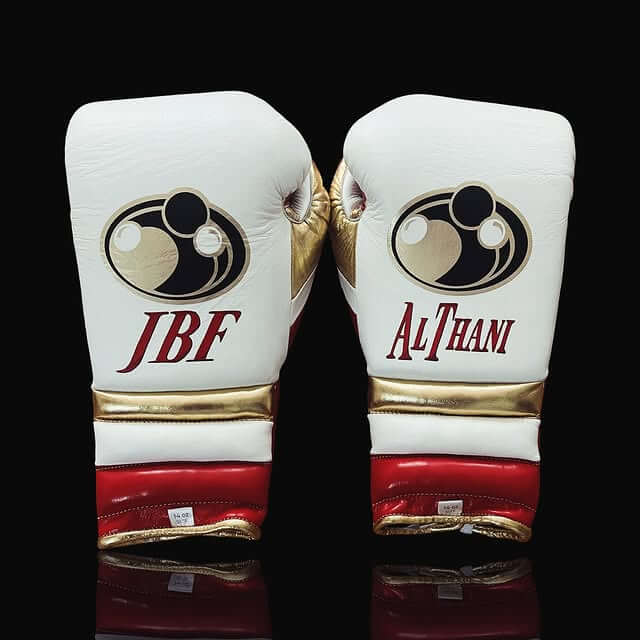 Grant Boxing Gloves in White/Red/Gold colorway - Professional Lace-Up training gloves