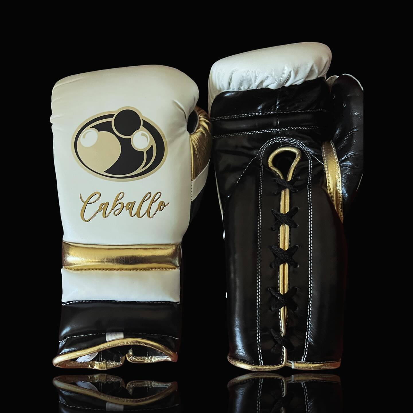 Grant Boxing Gloves in White/Black/Gold colorway - Professional Lace-Up training gloves