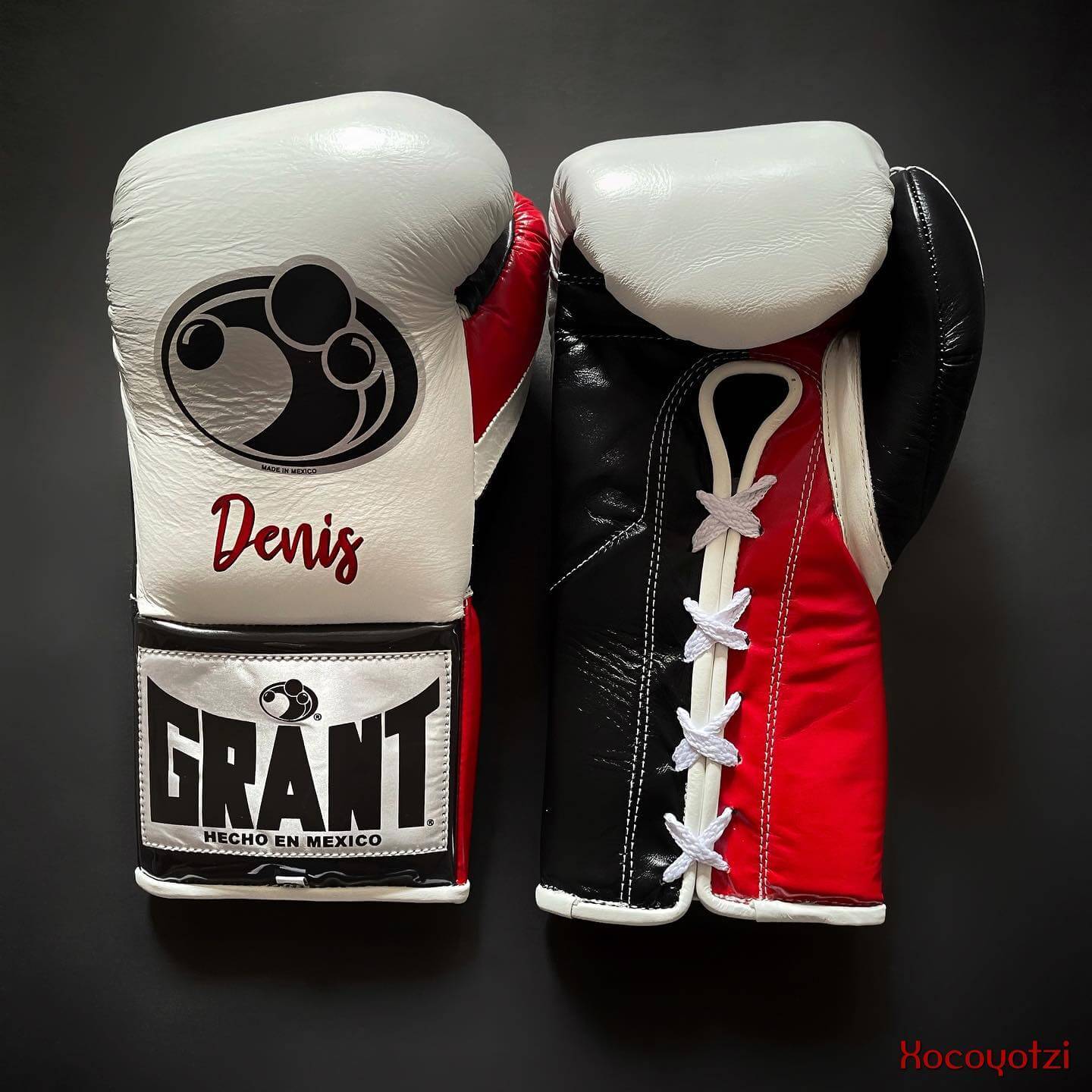 Grant Boxing Gloves in White/Red/Black colorway - Professional Lace-Up training gloves