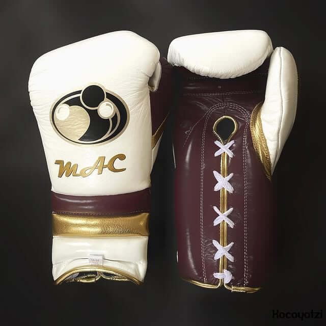 Grant Boxing Gloves in White/Brown/Gold colorway - Professional Lace-Up training gloves