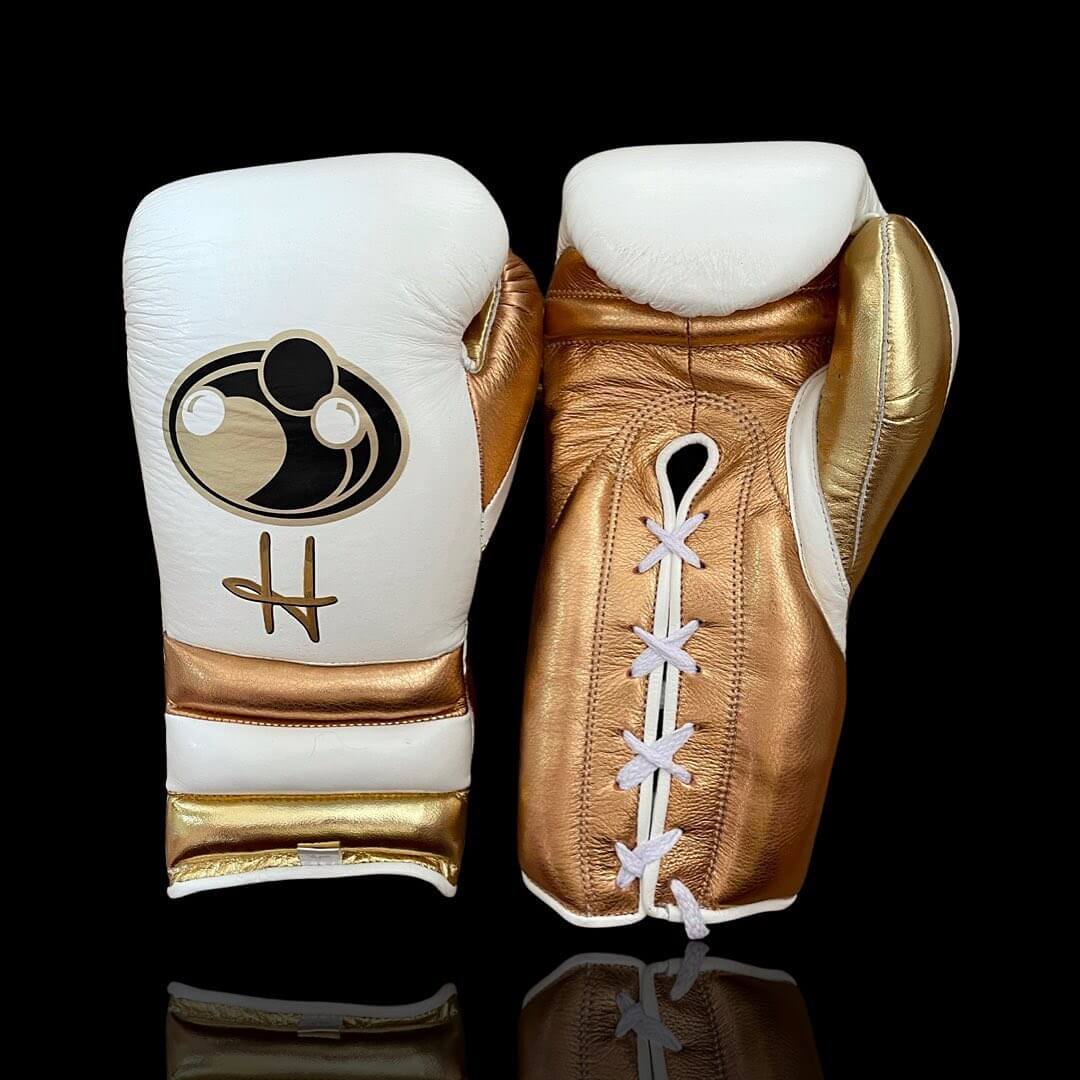 Grant Boxing Gloves in White/Gold colorway - Professional Lace-Up training gloves