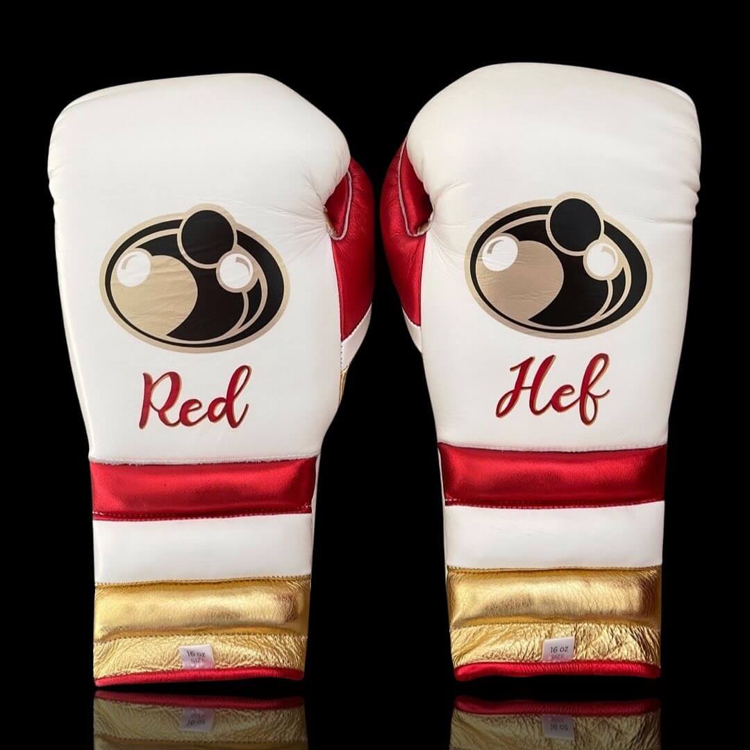 Grant Boxing Gloves in White/Red/Gold colorway - Professional Lace-Up training gloves