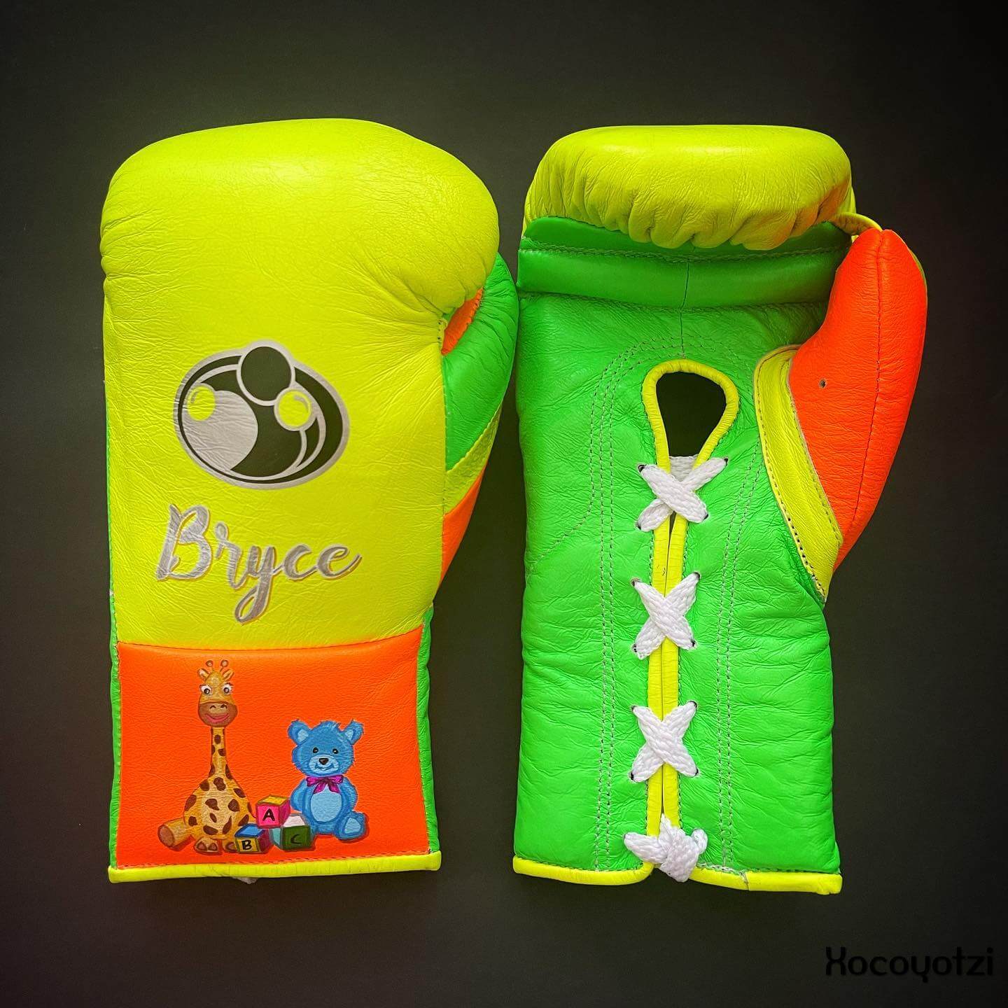 Grant Boxing Gloves in Yellow/Green/Orange colorway - Professional Lace-Up training gloves