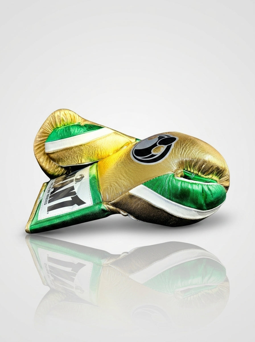 Grant Lace-Up Pro Boxing Gloves – Metallic Green/Gold