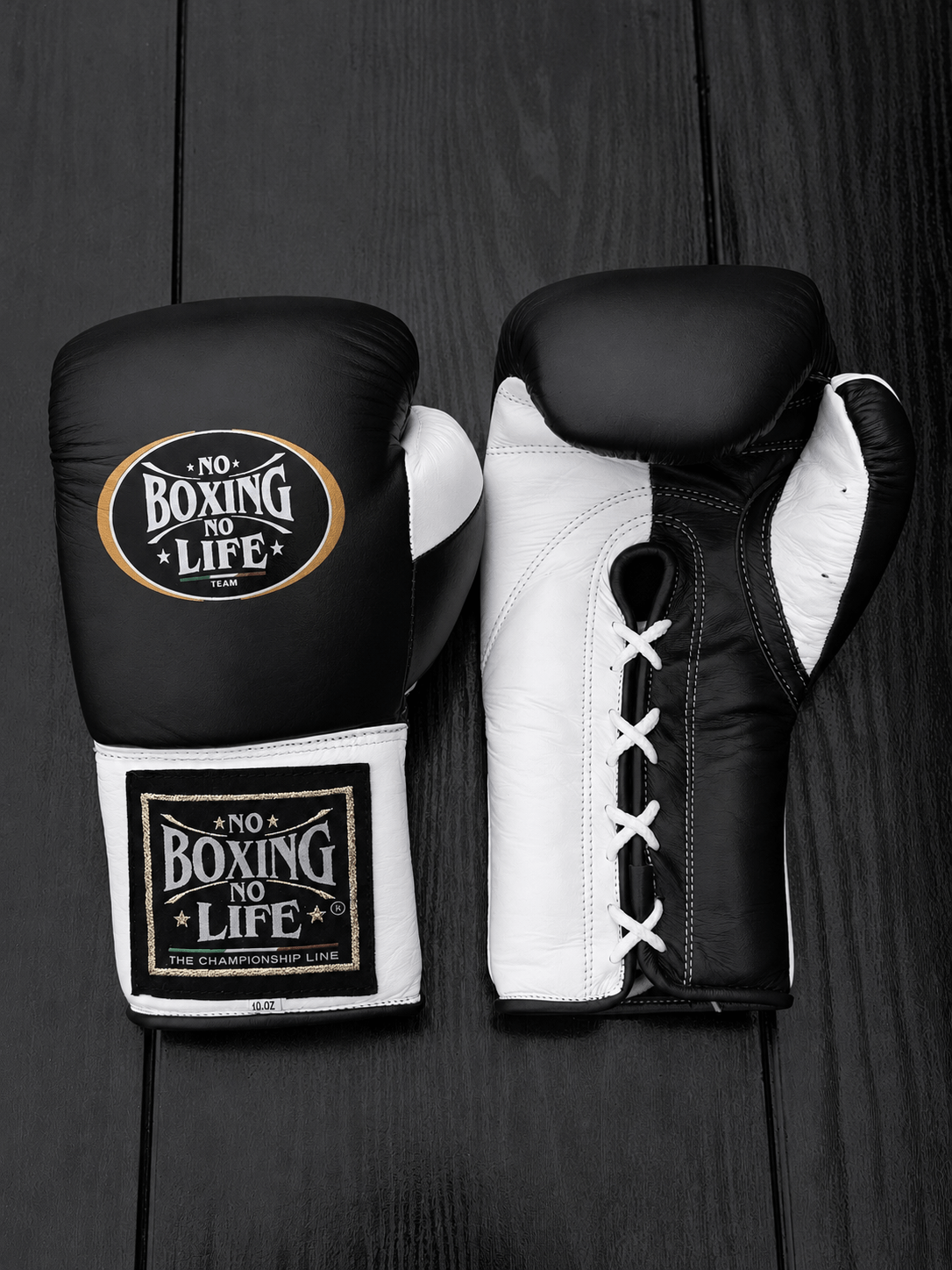 No Boxing No Life Boxing Gloves Black/White Lace-Up 16oz
