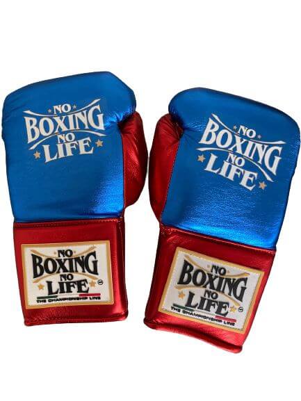 No Boxing No Life Boxing Gloves Blue/Red Lace-Up 16oz