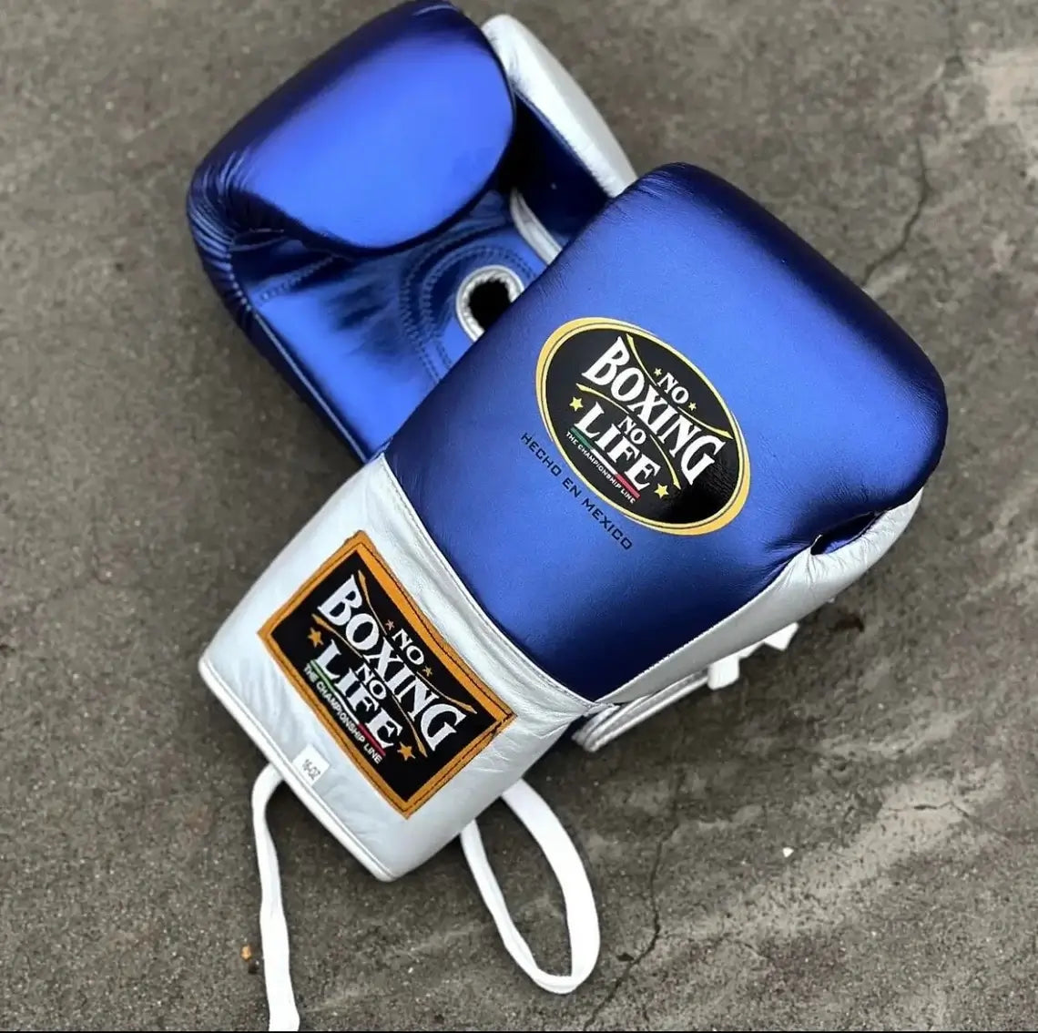 No Boxing No Life Boxing Gloves Blue/White Leather