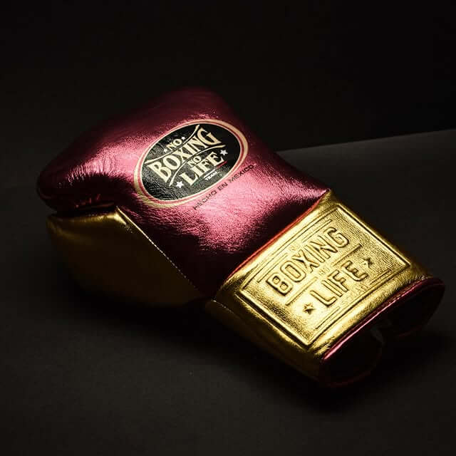 No Boxing No Life Boxing Gloves Pink/Gold Lace-Up 16oz