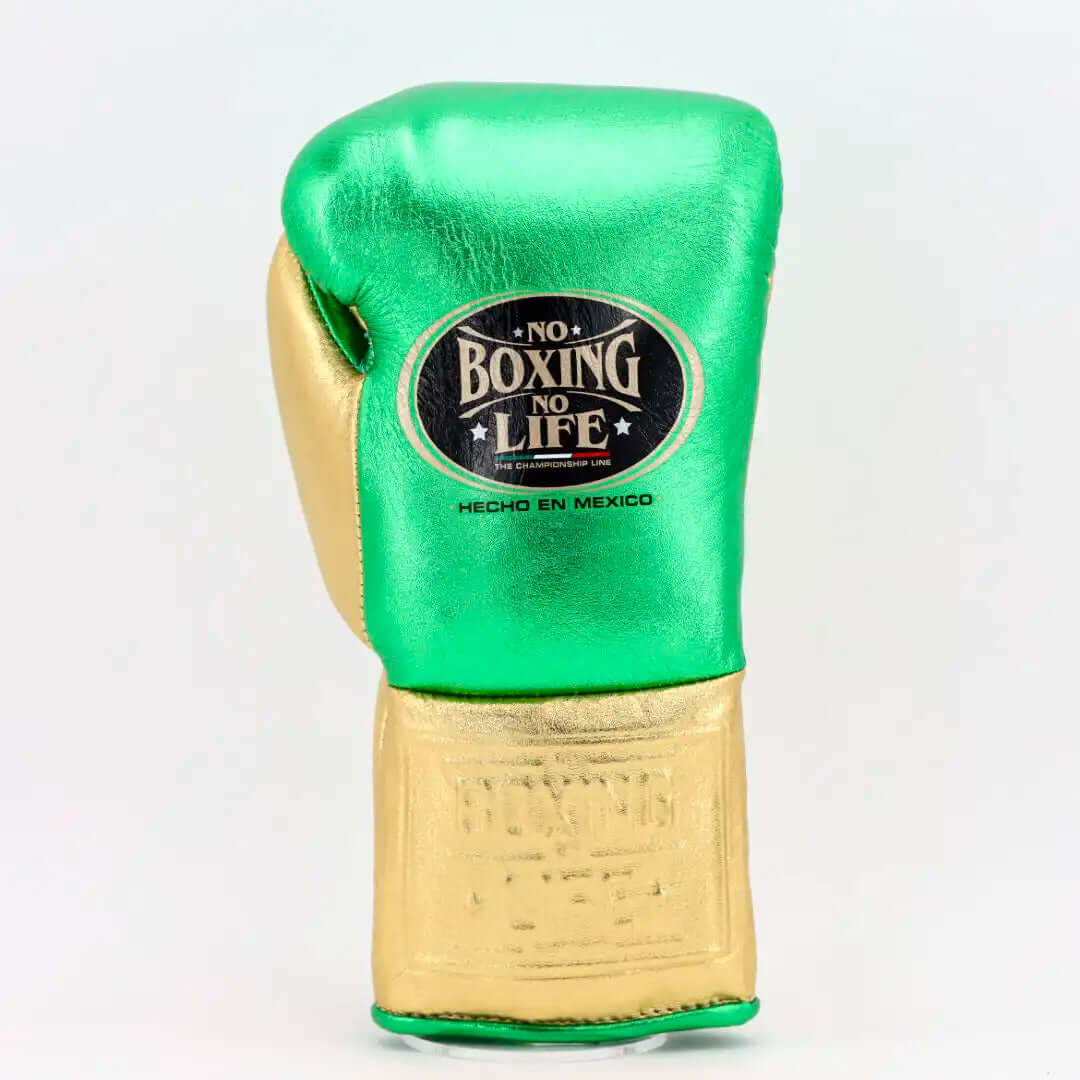No Boxing No Life Boxing Gloves Green/Gold Lace-Up 16oz