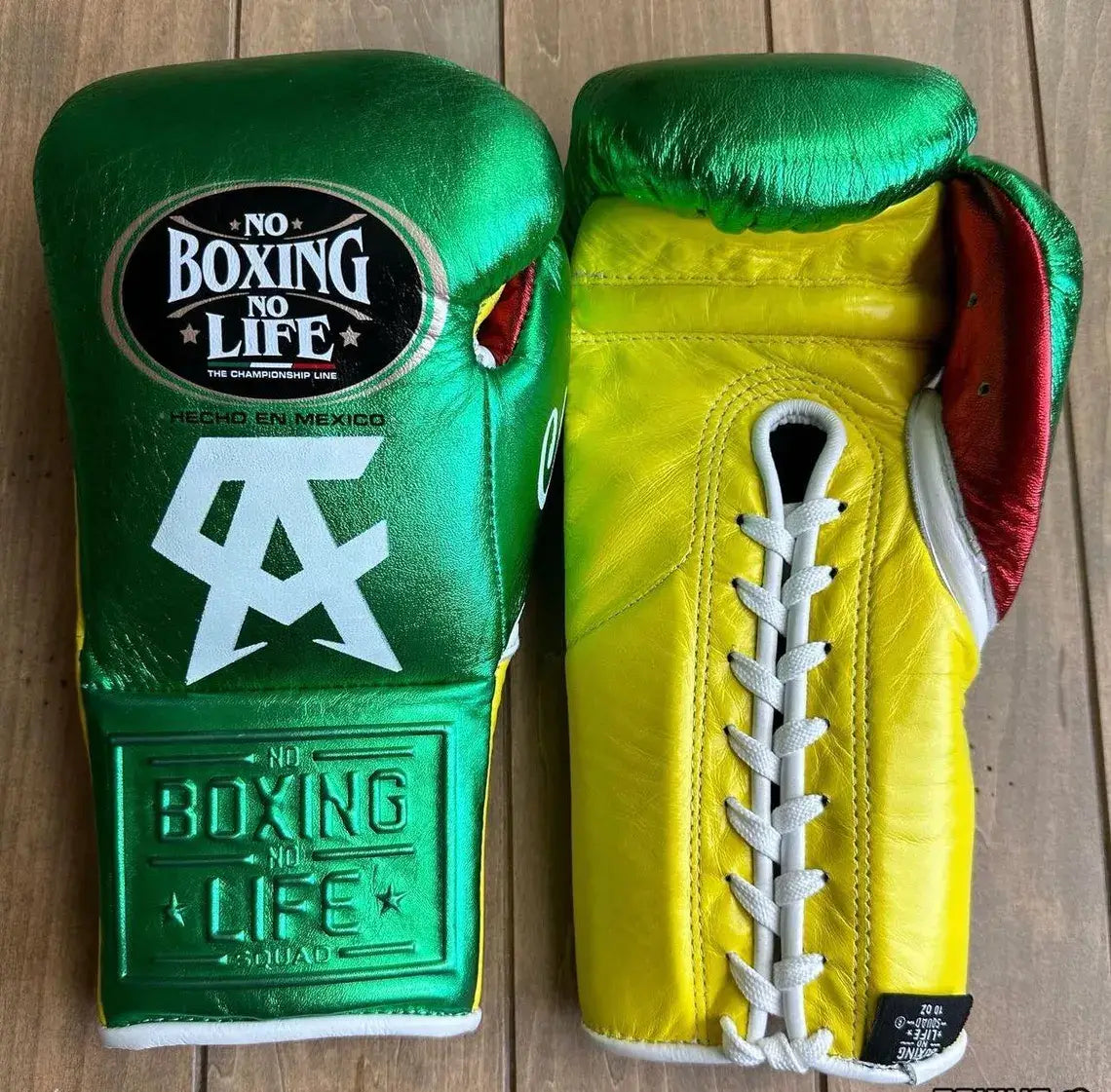 No Boxing No Life Boxing Gloves Green/Yellow/Brown Training