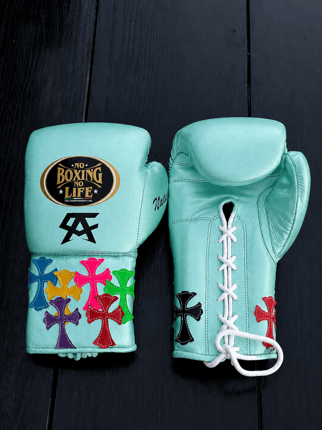 No Boxing No Life Boxing Gloves Light-Teal Leather