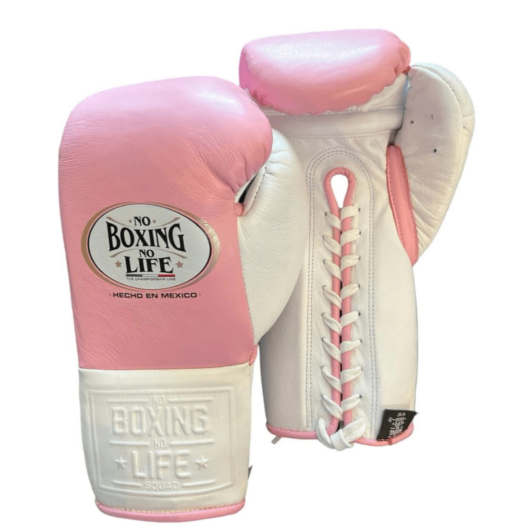No Boxing No Life Boxing Gloves Pink/White Lace-Up 16oz