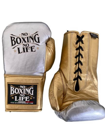 No Boxing No Life Boxing Gloves Silver/Gold Lace-Up