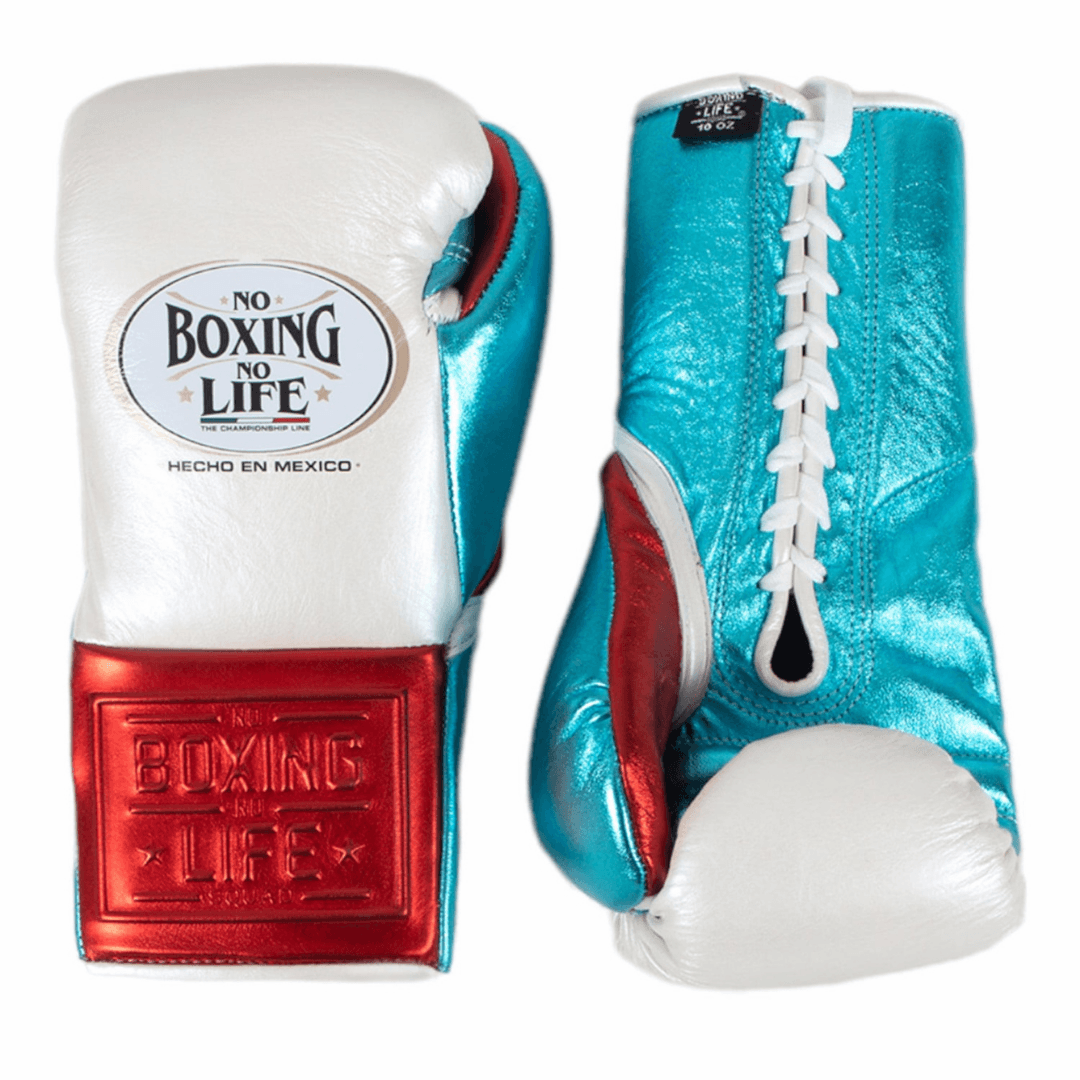 No Boxing No Life Boxing Gloves White/Blue/Red Lace-Up