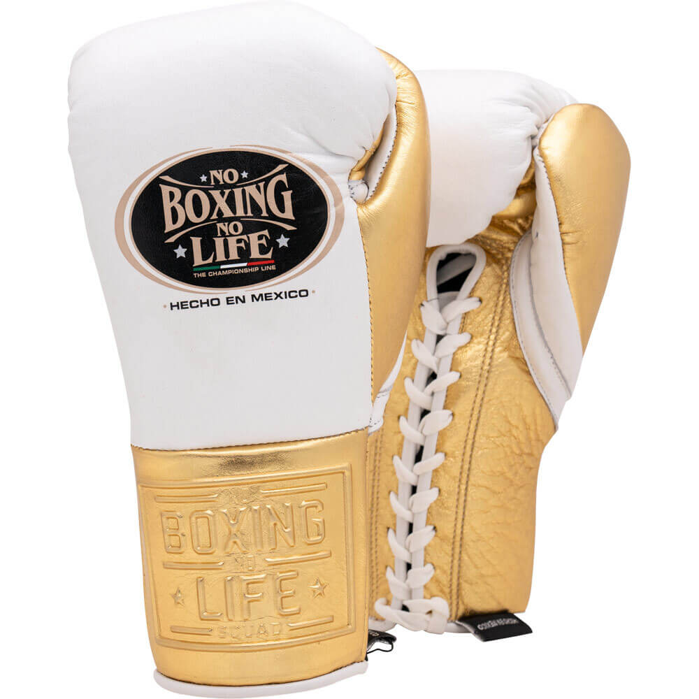 No Boxing No Life Boxing Gloves White/Gold Lace-Up Training