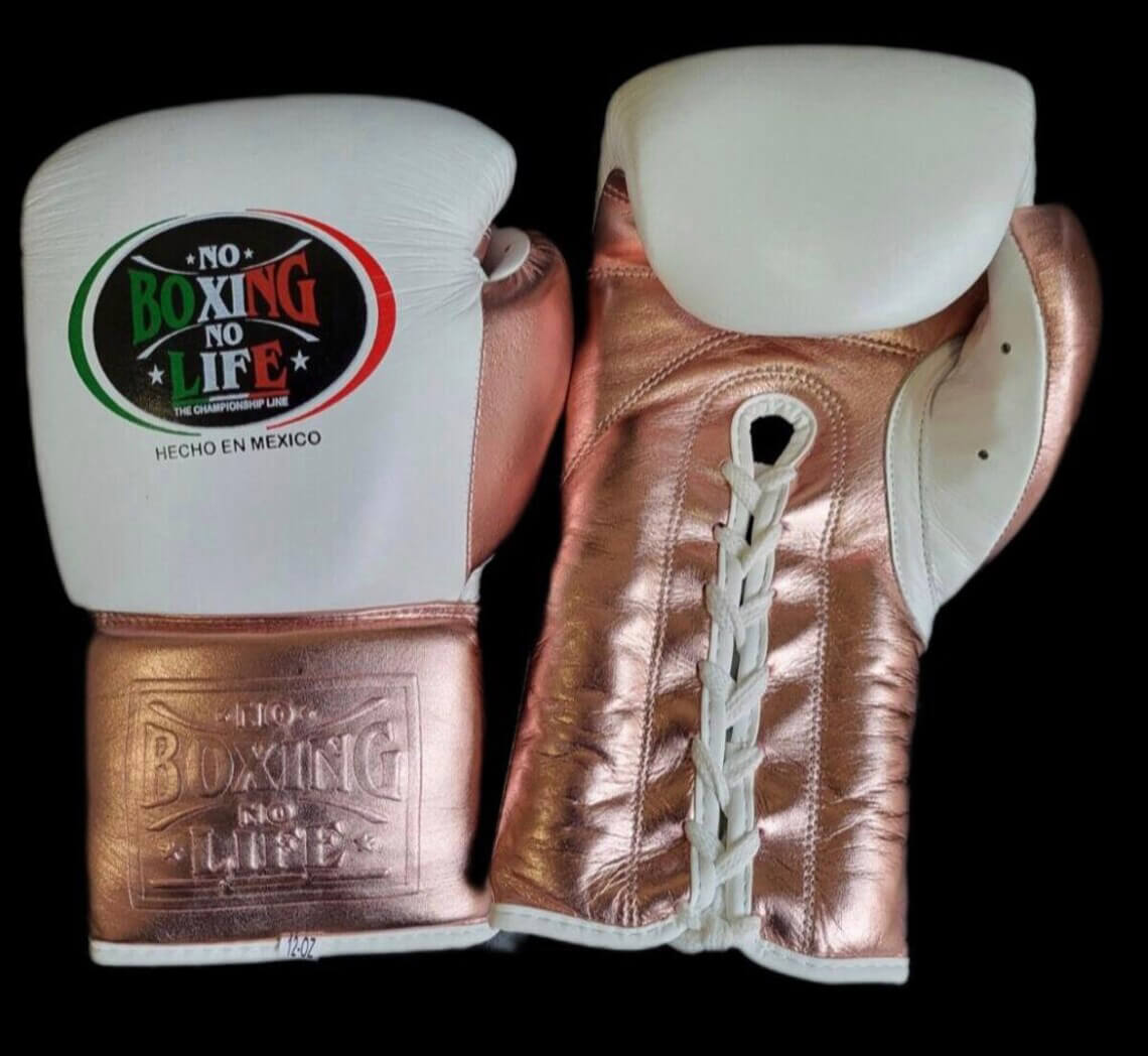 No Boxing No Life Boxing Gloves White/Peach Lace-Up Training