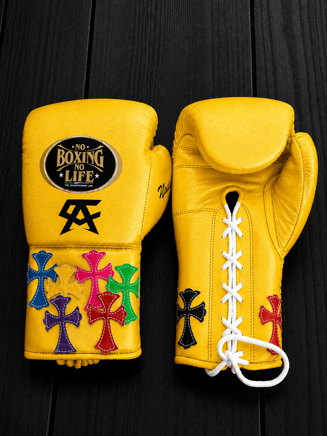 No Boxing No Life Boxing Gloves Yellow Leather