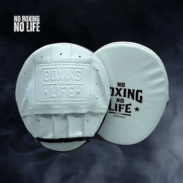No Boxing No Life Punching Mitts White/Black Coach Pads