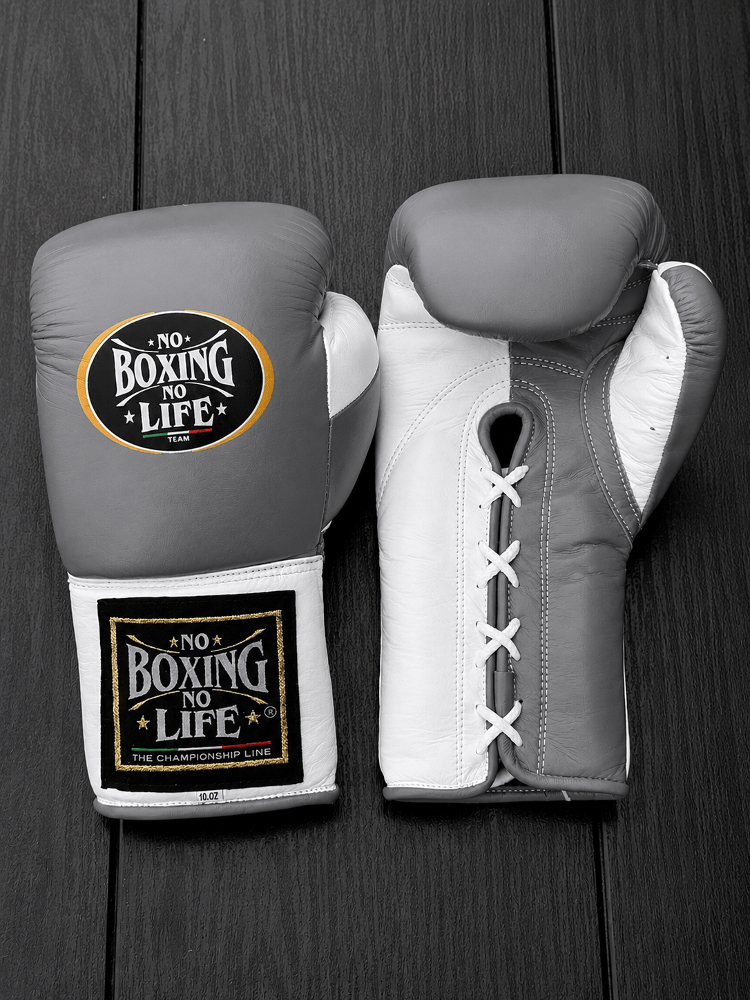 No Boxing No Life Boxing Gloves Grey/White Leather