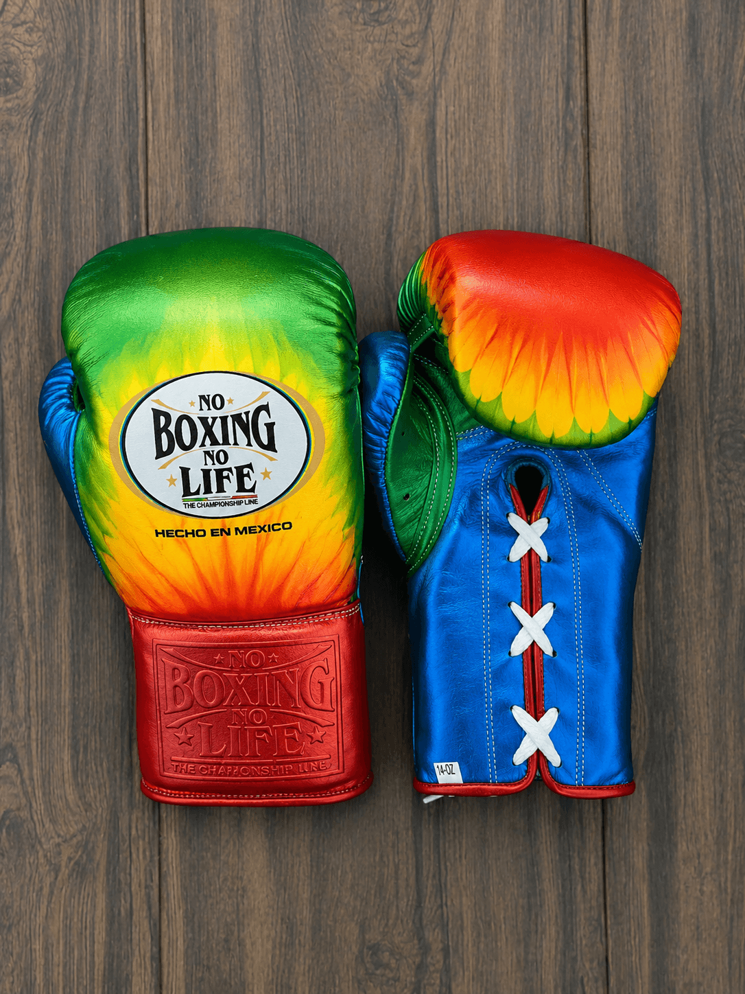 No Boxing No Life Boxing Gloves Blue/Red Lace-Up Training