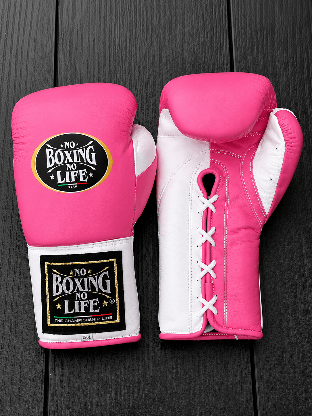 No Boxing No Life Boxing Gloves Pink/White Lace-Up Training