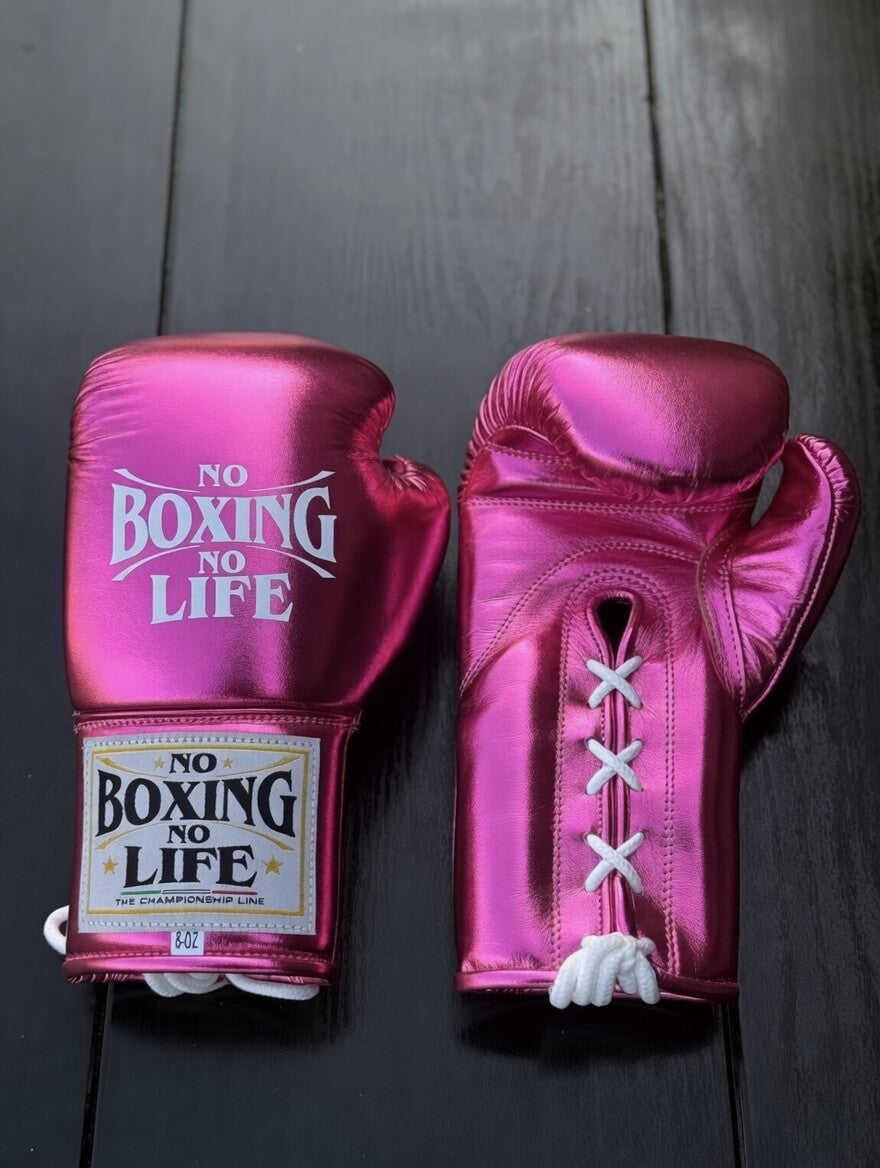 No Boxing No Life Boxing Gloves Pink Lace-Up 16oz