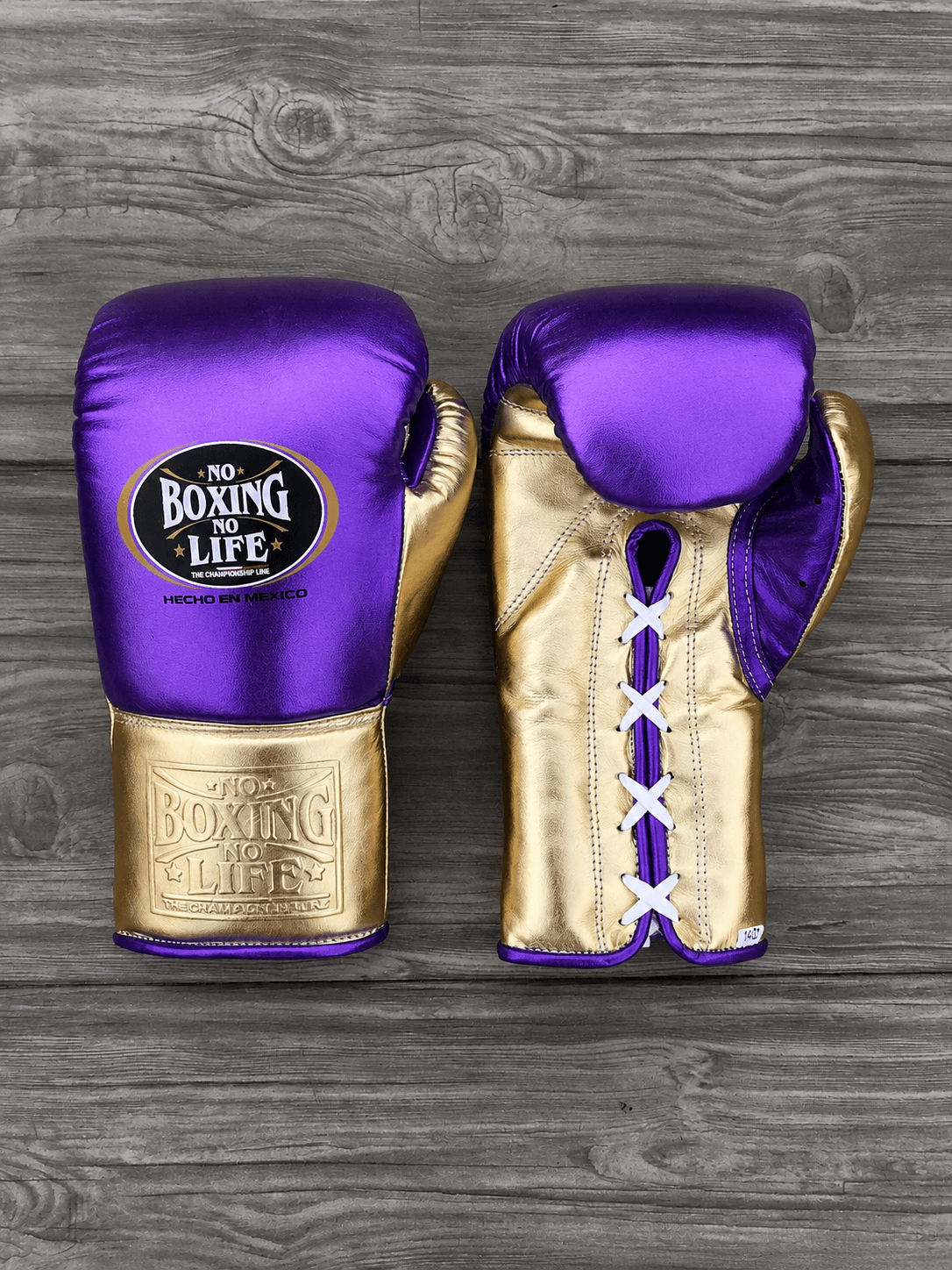 No Boxing No Life Boxing Gloves Purple/Gold Lace-Up 16oz
