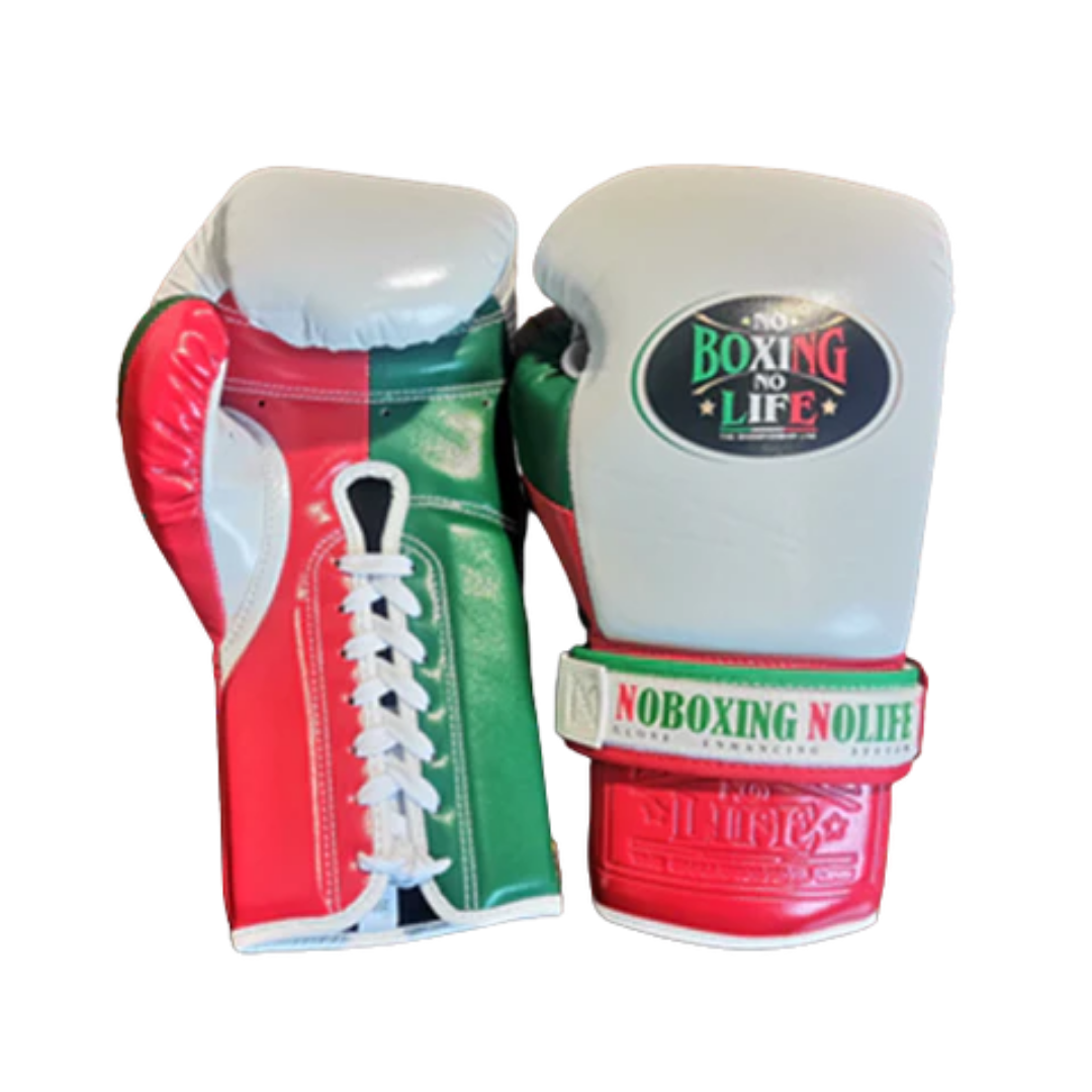 No Boxing No Life Boxing Gloves White/Red/Green Leather