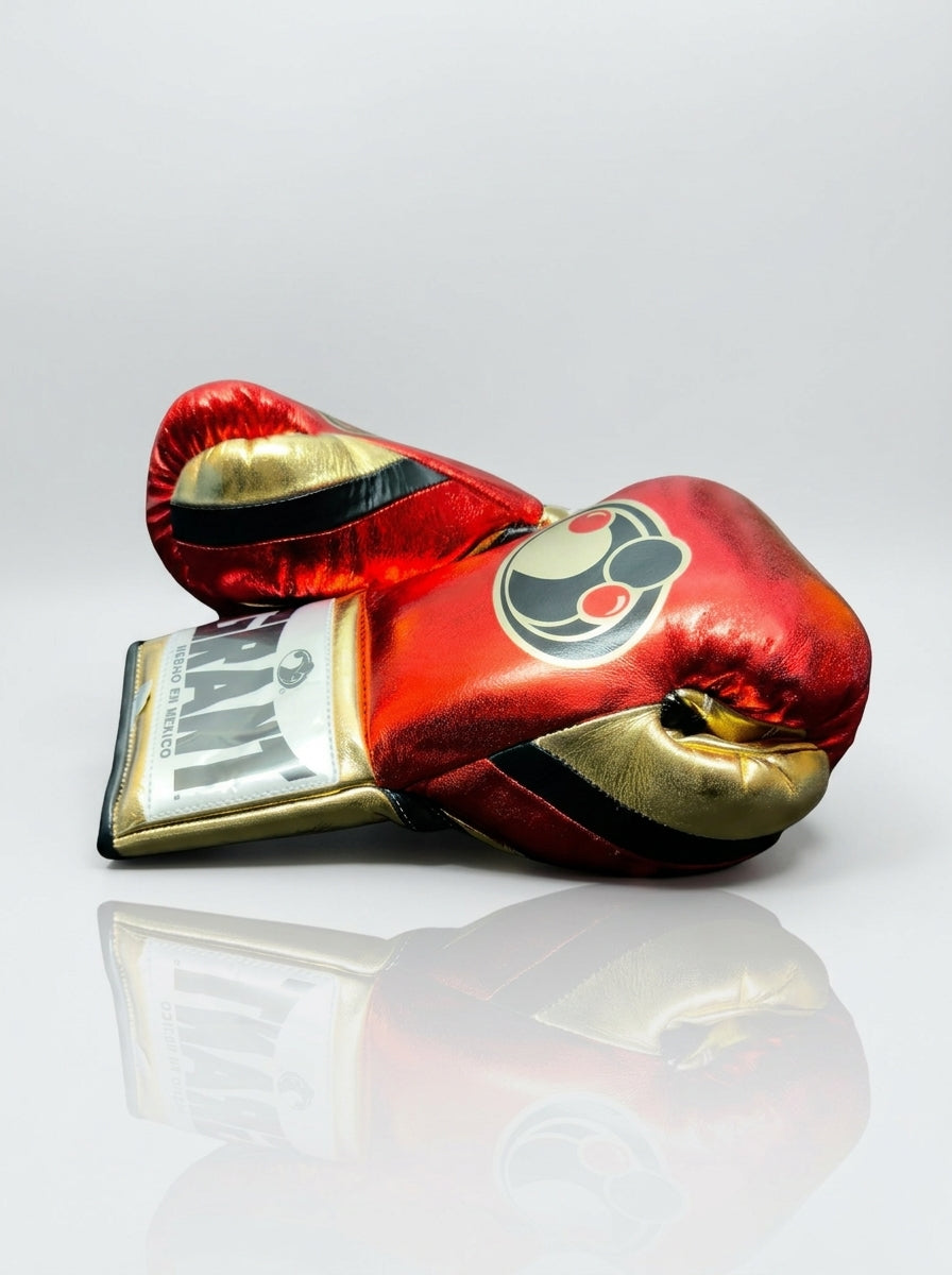 Grant Lace-Up Pro Boxing Gloves – Metallic Red/Gold