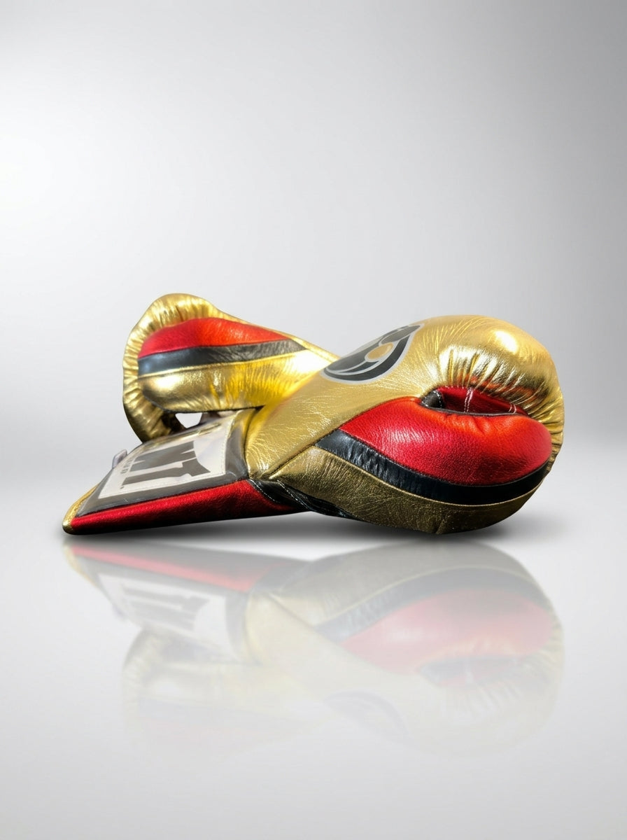 Grant Lace-Up Pro Boxing Gloves – Metallic Gold/Red