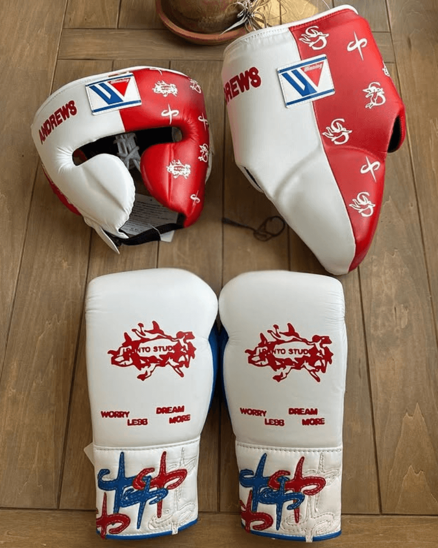 Winning Boxing Gloves Set White/Red/Blue Protective Gear