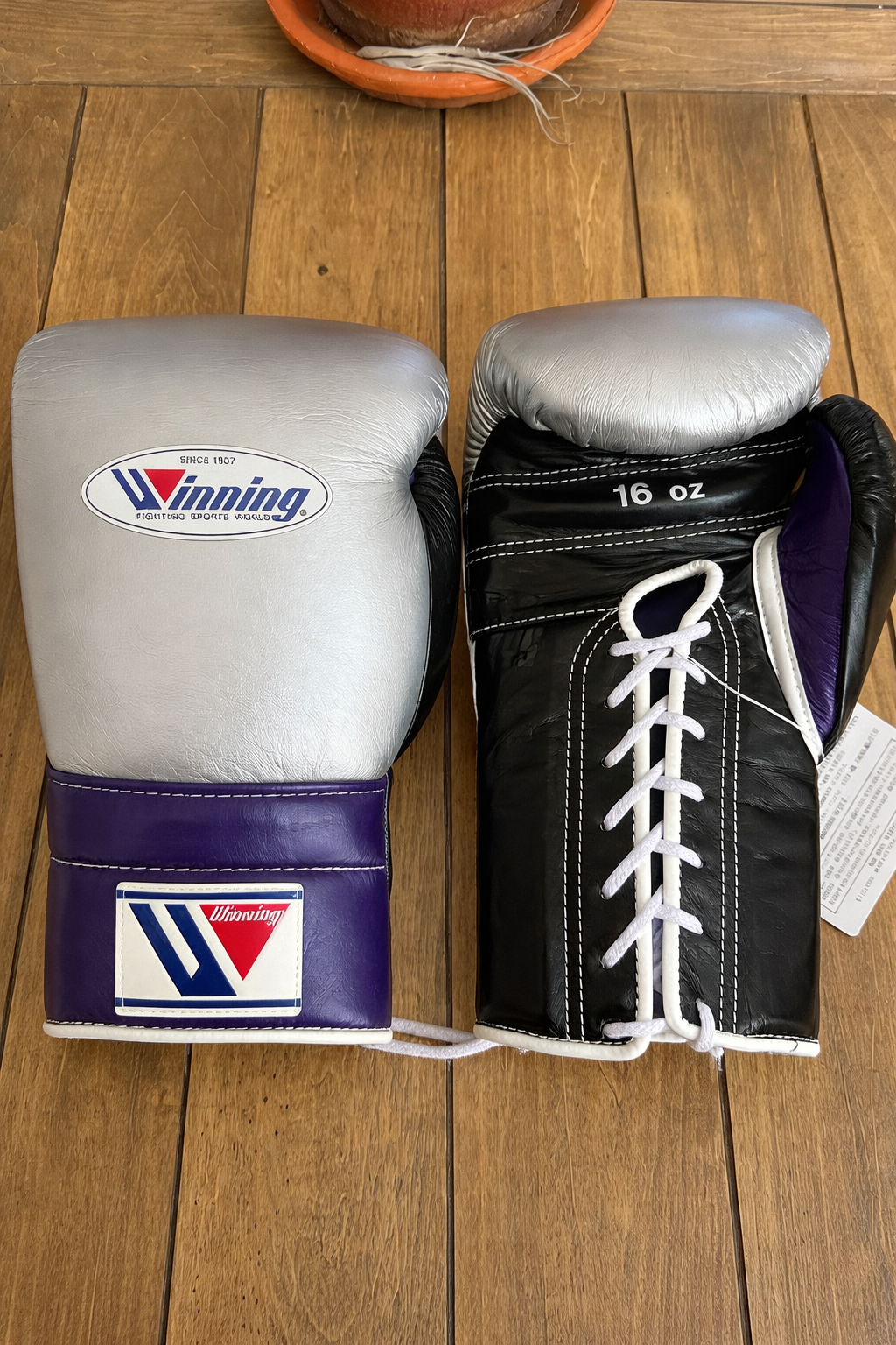 Winning Boxing Gloves Silver/Purple/Black Sparring
