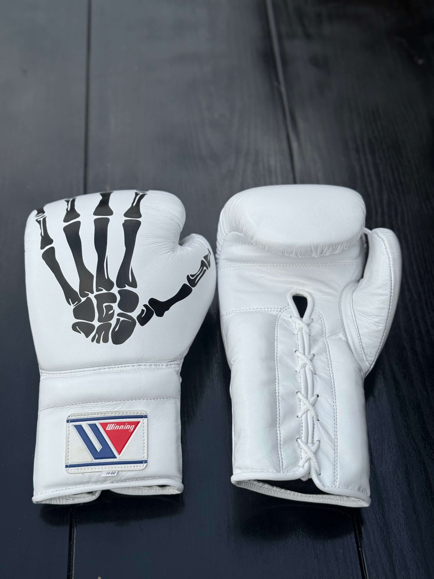Winning Boxing Gloves White Skeleton Style Leather