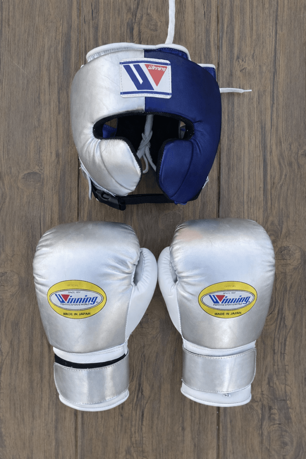 Winning Boxing Gloves Set Silver/Dark-Blue Custom Fit