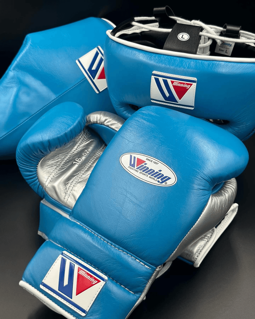 Winning Boxing Gloves Set Sky-Blue/Silver Fitness Boxing