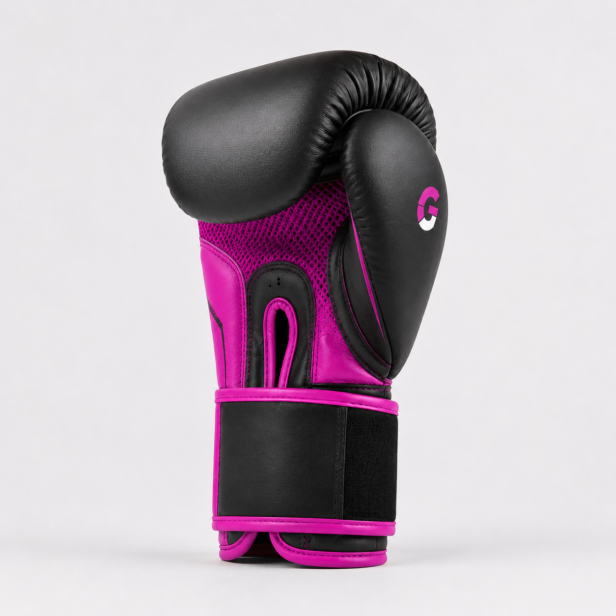 Gloves Gears PowerFlex Velcro Boxing Gloves Black Pink side view