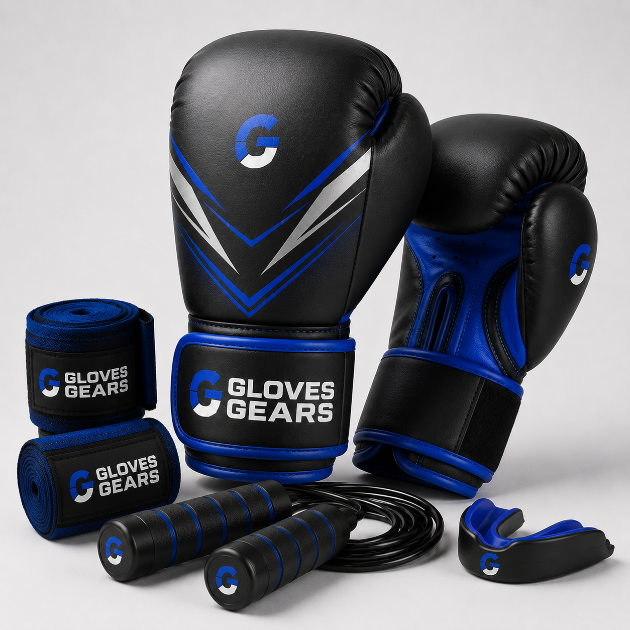 Gloves Gears Velocity Boxing Training Set - Black/Blue